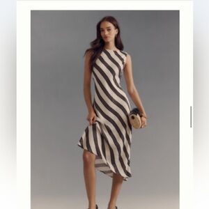 Maeve Asymmetrical Black and White Striped Dress